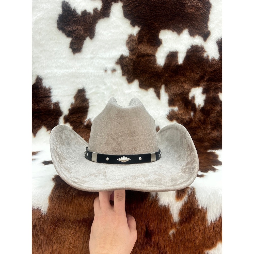Illuma Taupe Gray Faux Suede Cowboy Hat‎ Silver Studded Band